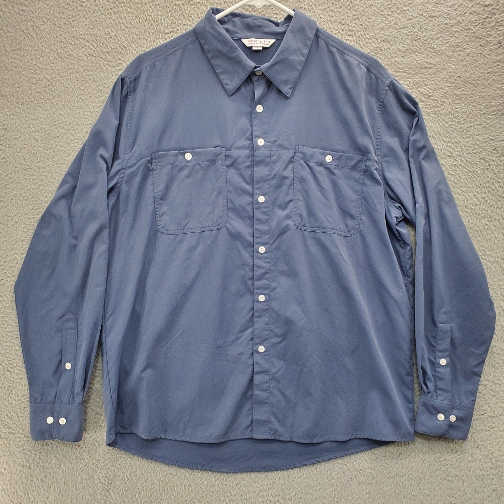 Clothing Arts Shirt Size Large Pick-Pocket Proof Adventure Travel Blue Button Up